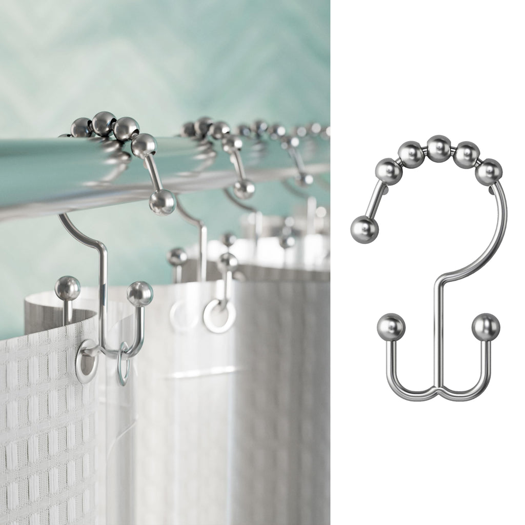 Zenna Home Shower Curtain Hooks, Chrome, Set of 12 – Premium Shower Curtain and Liner Rings with Double Roller Glide and Double-Sided Design – Rust Resistant