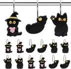 Black Cat Shower Curtain Hooks Set of 12, Decorative Resin Shower Rings