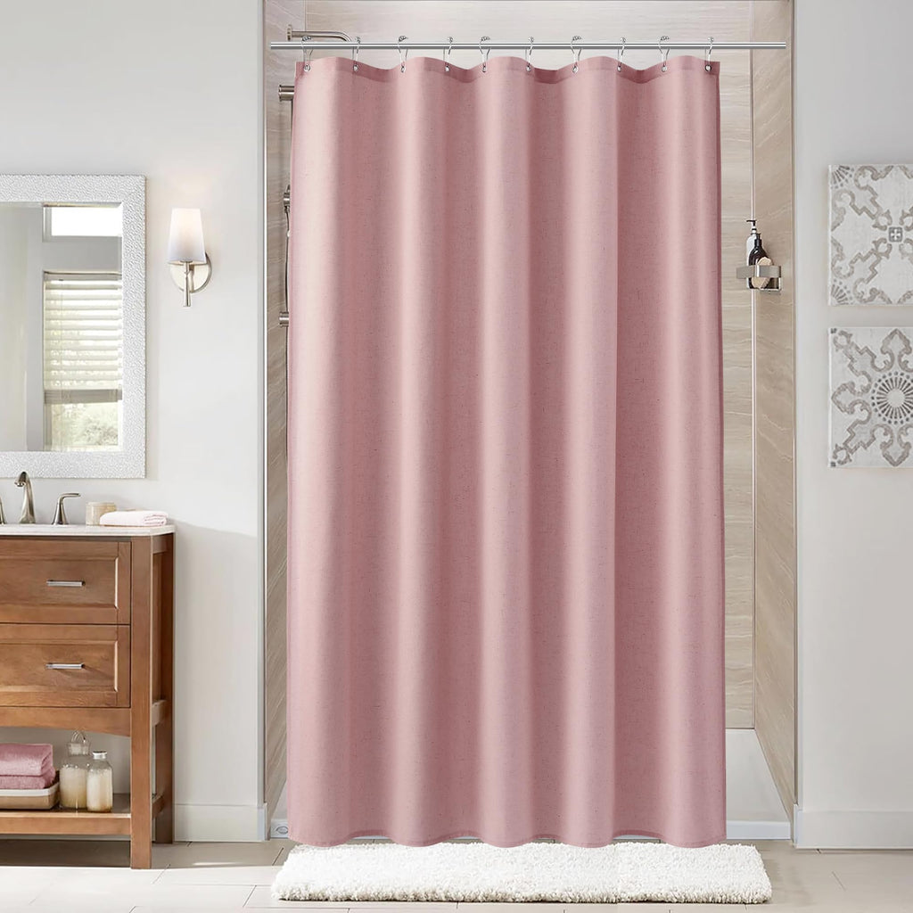 Naturoom Linen Shower Curtain 72 Inch Long for Bathroom Beige 1 Panel