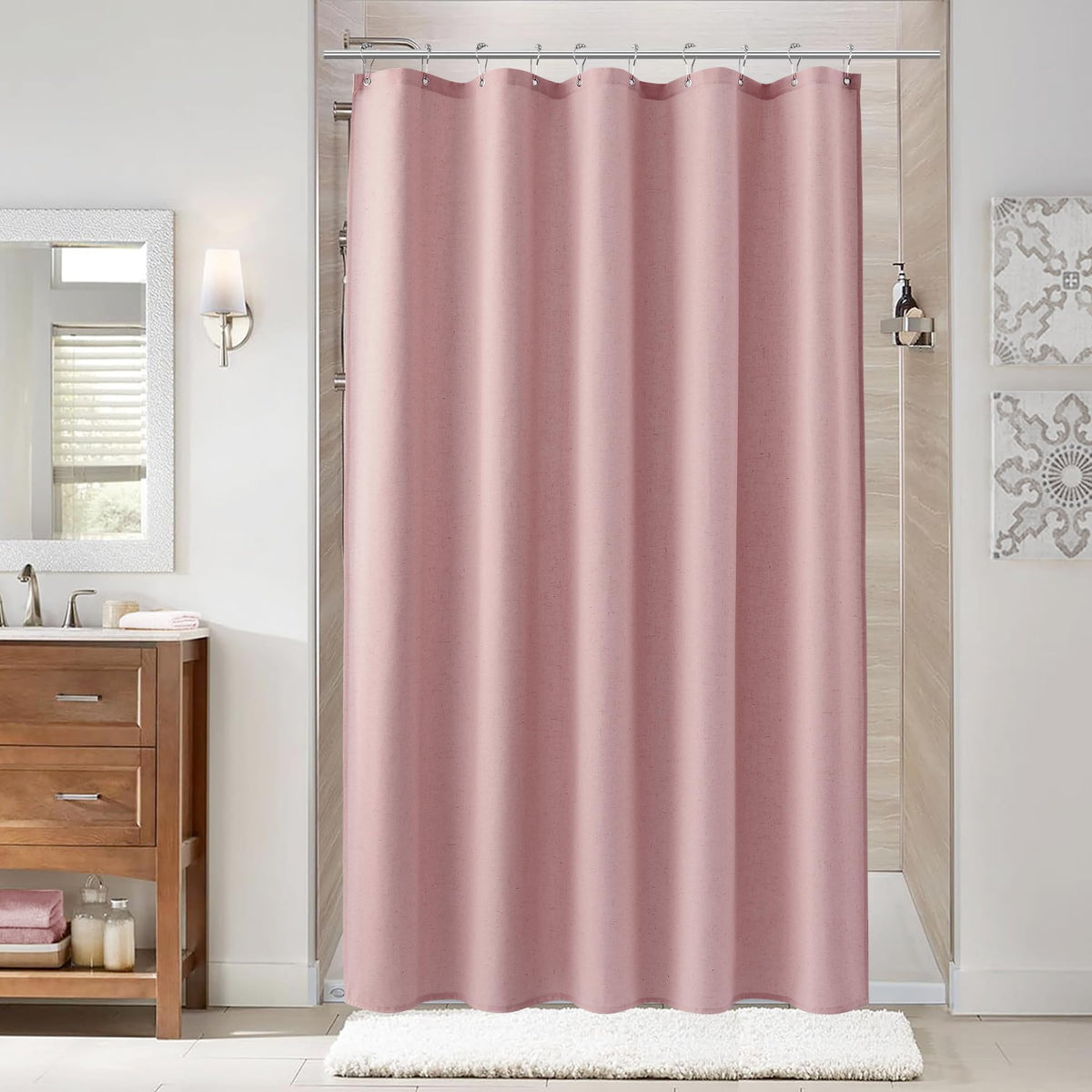 Naturoom Linen Shower Curtain 72 Inch Long for Bathroom Beige 1 Panel