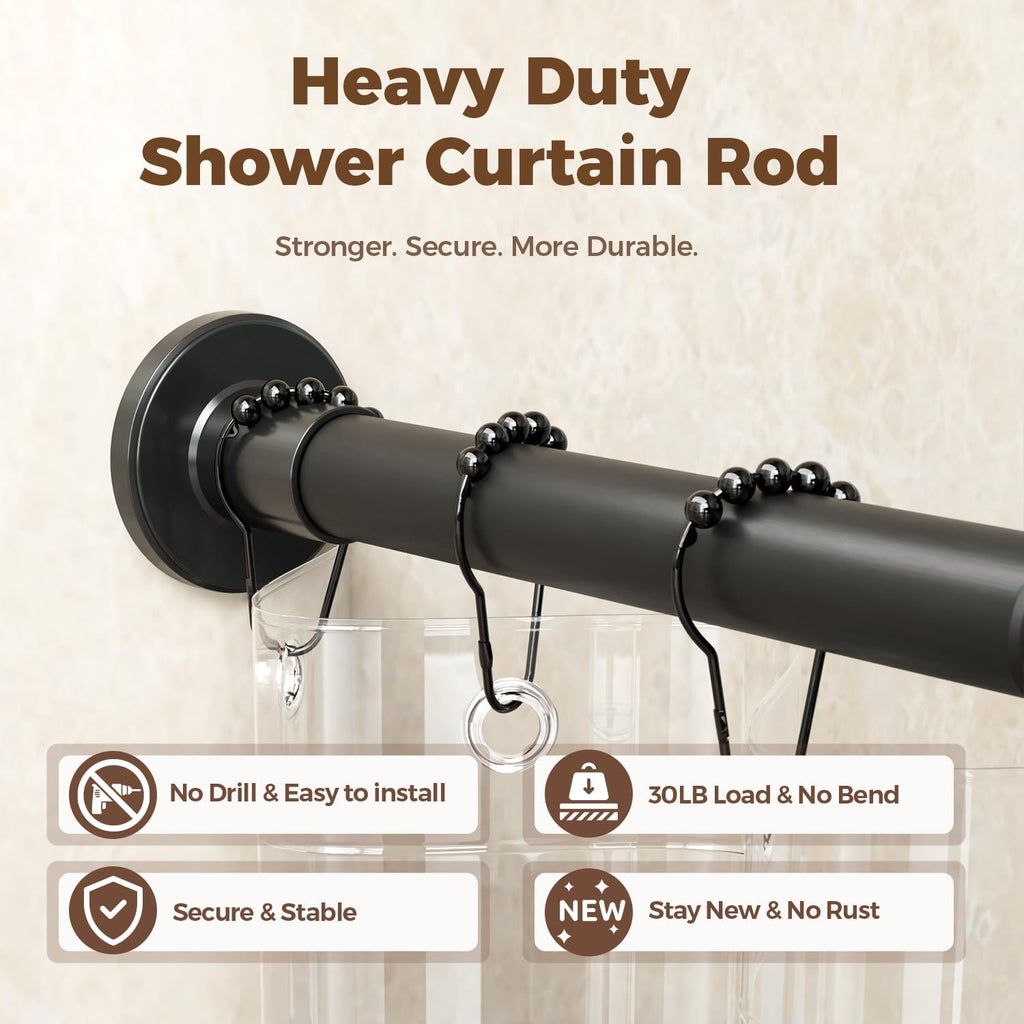 HYSEYY Heavy Duty Shower Curtain Rod,26-80inch Adjustable Tension Rod Black