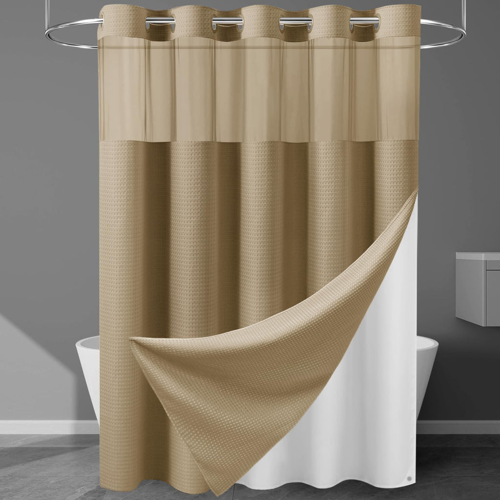 256GSM Heavyweight Ringless Waffle Shower Curtain with Liner, 71x74, White