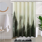 ORTIGIA Dark Green Misty Forest Shower Curtain for Bathroom, Nature Woodland Shower Curtain Set with Hooks, Decorative Pine Tree Fog Magic Bath Curtain for Home, Waterproof Fabric, Weighted, 72x72