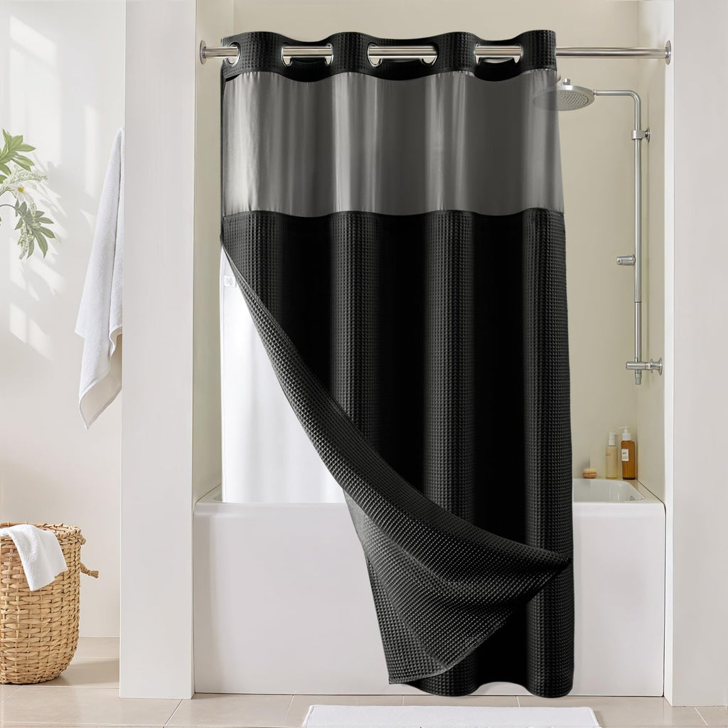 River Dream Cotton Blend Fabric Shower Curtain Set with Liner, White, 54x80