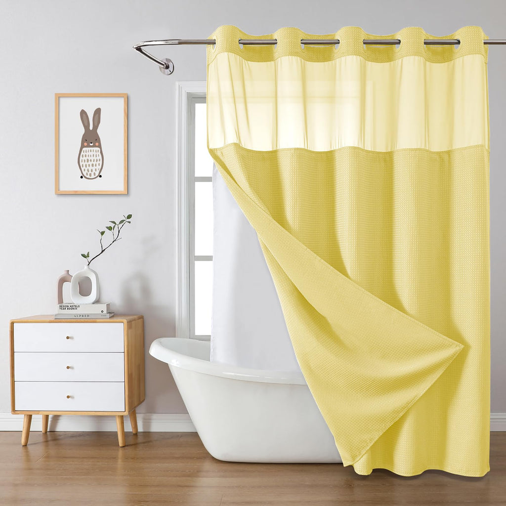 eachope No Hook Waffle Shower Curtain with Snap-in Liner, 71x74 Inch, White