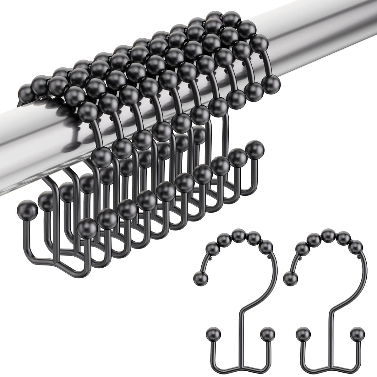 Amazer Shower Curtain Hooks, Decorative Shower Curtain Hooks Rust Proof Stainless Steel Shower Curtain Hooks, Shower Hooks for Shower Curtain Bathroom 12PCS, Polished Chrome