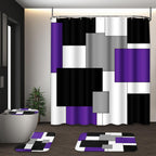 Bathroom Sets with Shower Curtain and Rugs, Set of 4, Checkered