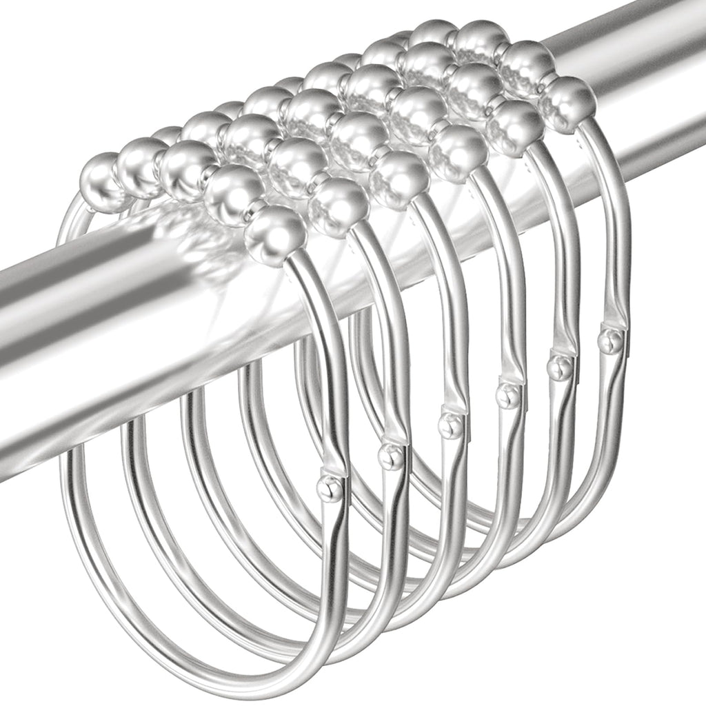 MENGJINGO 12PCS Wide Shower Curtain Hooks Rings, Rust Proof Stainless Steel, Heavy Duty Shower Hooks Rings for Bathroom Shower Rods Curtains Liners, Easy Glide Rollers, Set of 12, Matte Nickel