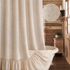 Farmhouse Shower Curtain Ruffle Linen Cream-Green Stripe 72"W x 72"L
