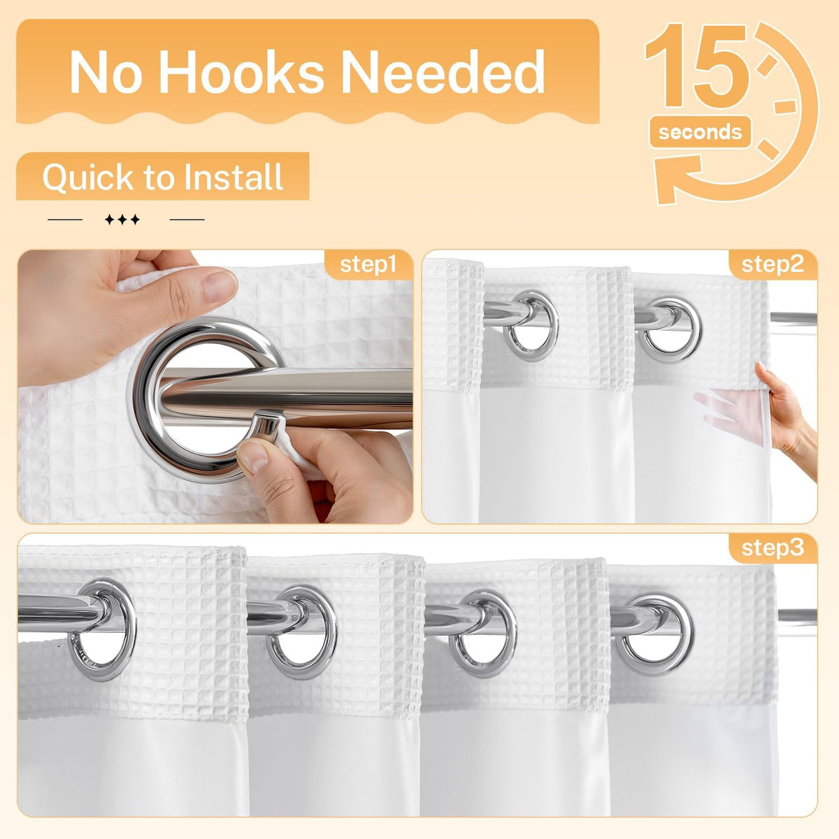 River Dream Cotton Blend Fabric Shower Curtain Set with Liner, White, 54x80