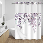 WITHLOC Hook Free Floral Shower Curtain with Liner, Blue Beige, 71x74