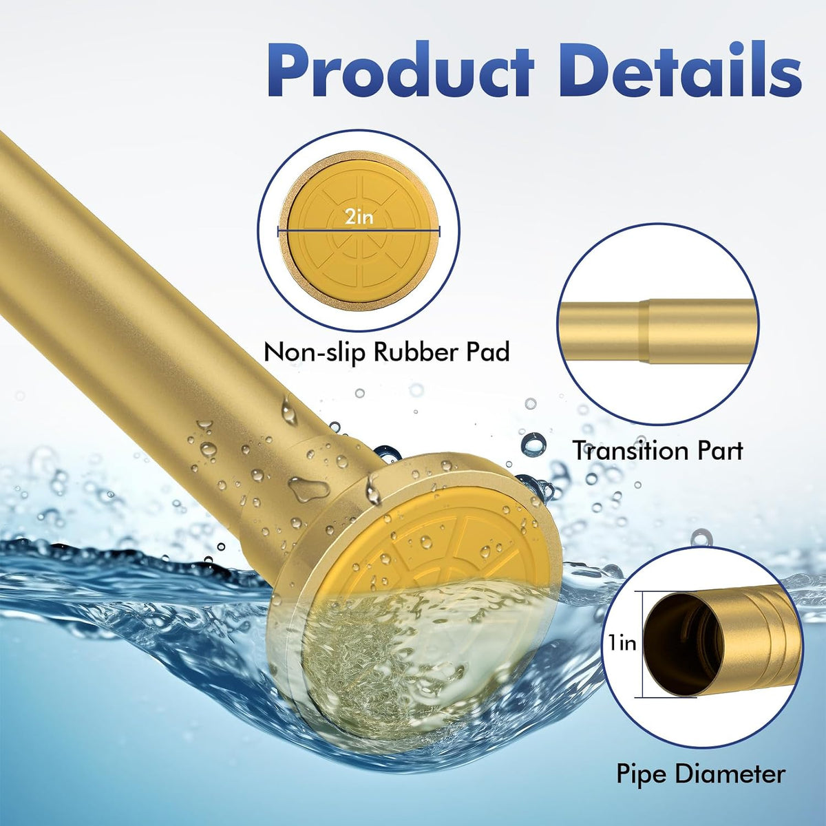 Shower Curtain Rod Adjustable 32"-80", Tension Shower Curtain Rod No Drilling Stainless Steel Rust Proof for RV Bathroom Shower Stall Apartment, Gold