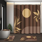 Bathroom Sets with Shower Curtain and Rugs, Set of 4 Geometric Boho