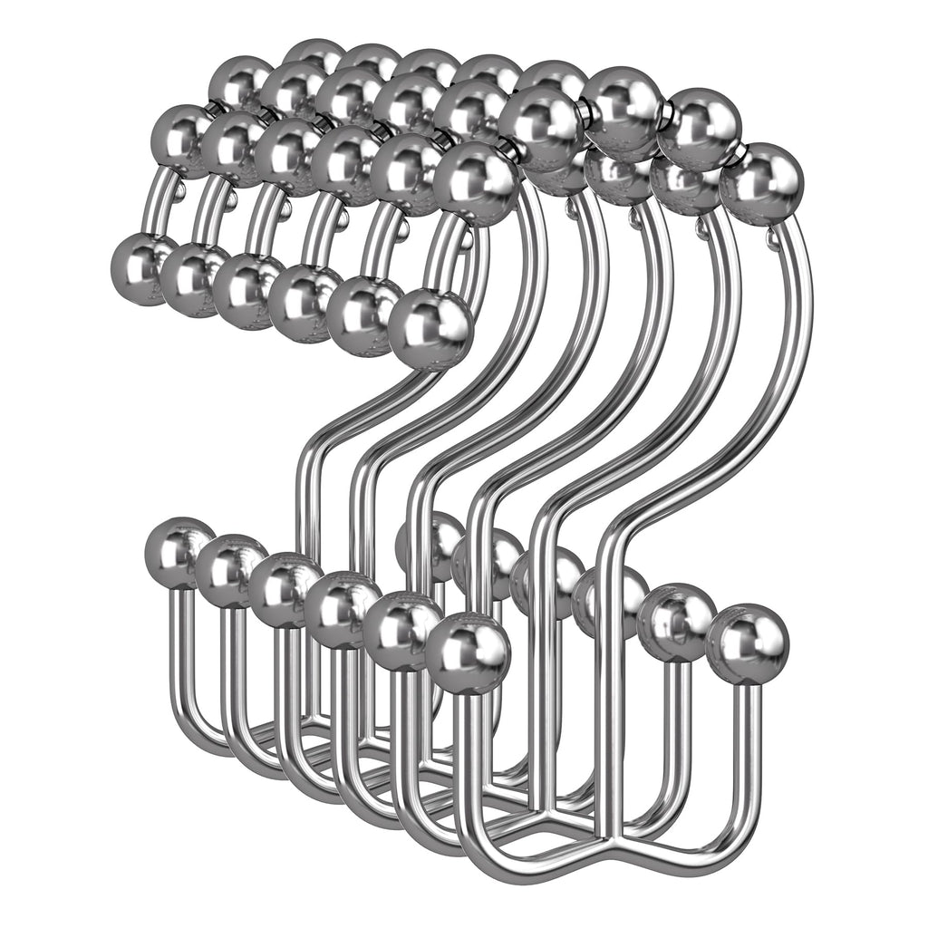 Amazer Gold Shower Curtain Hooks, 12PCS Minimalist Simple Double Shower Curtain Rings, Rust-Resistant Metal Shower Hooks Shower Curtain Hangers, Shower Rings for Bathroom Shower Rods Curtains