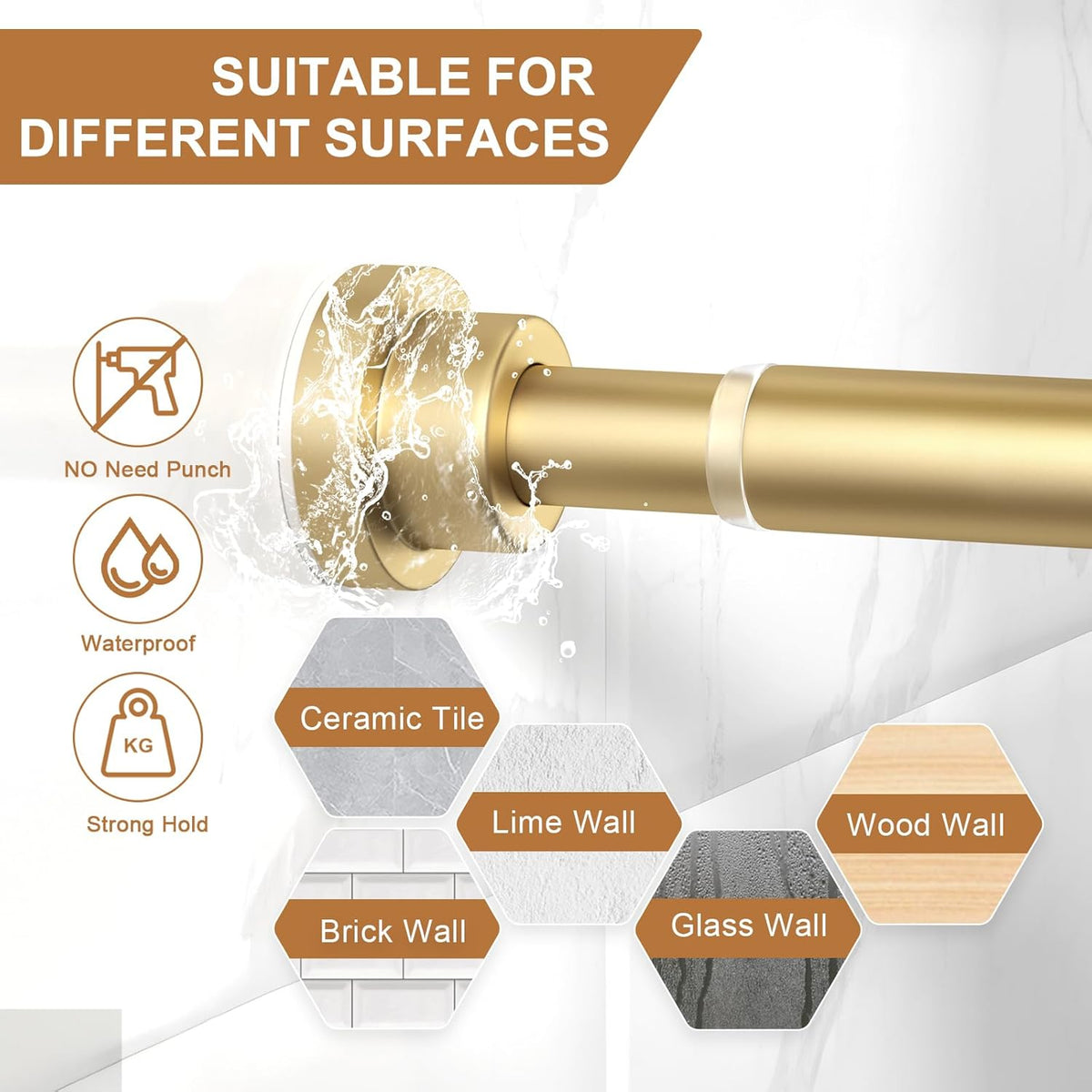 AIZESI Gold Tension Curtain Rod 30-63In 1PCS,Adjustable Spring Tension Rod