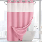 No Hook Shower Curtain with Liner Set Hotel Waffle Curtain White 72W X 75L