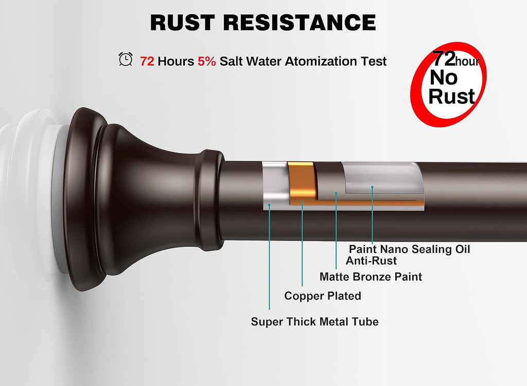 Oil Rubbed Bronze Tension Shower Curtain Rod – Adjustable 18-79 Inches, Fits 20-78 Inch Spaces (Ideal for 72" Wide Bathrooms), Rust Resistance Adjustable Durable Spring No Drilling