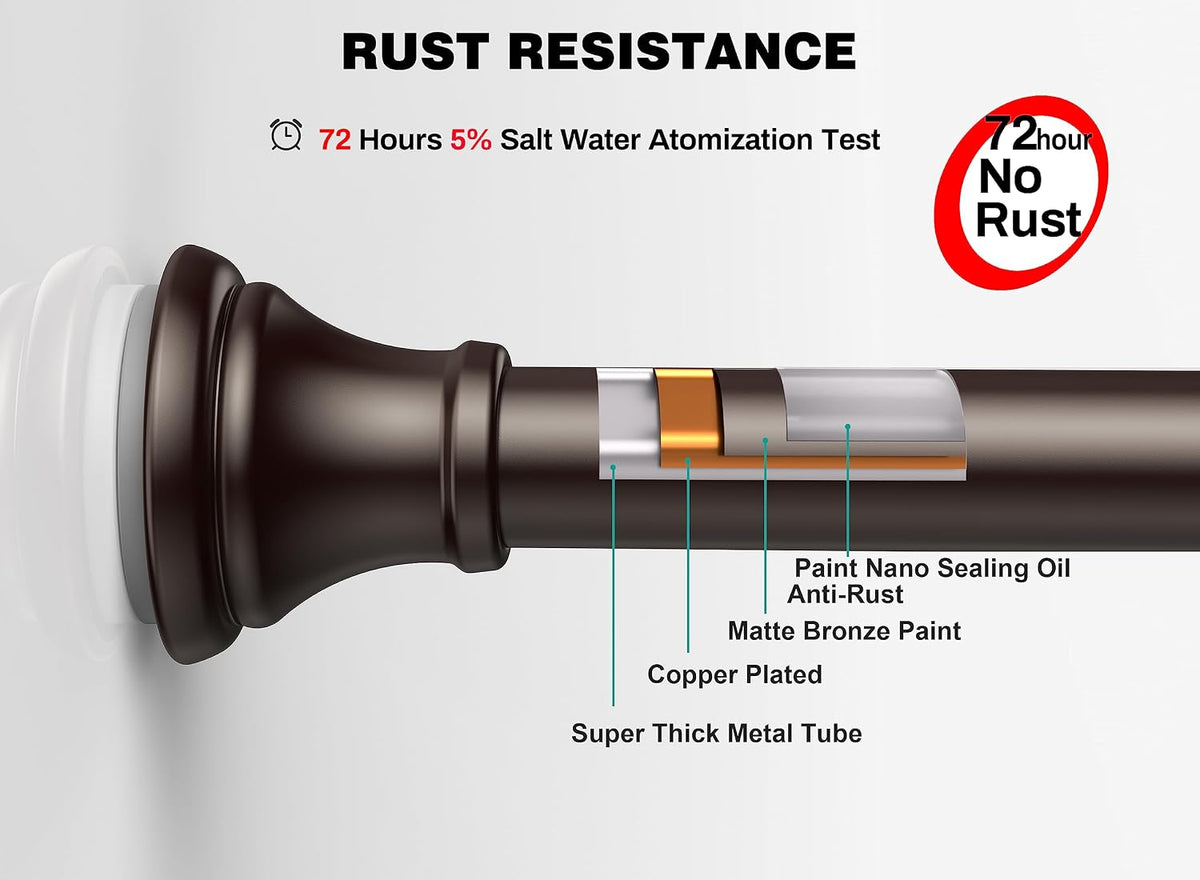 Oil Rubbed Bronze Tension Shower Curtain Rod – Adjustable 18-79 Inches, Fits 20-78 Inch Spaces (Ideal for 72" Wide Bathrooms), Rust Resistance Adjustable Durable Spring No Drilling