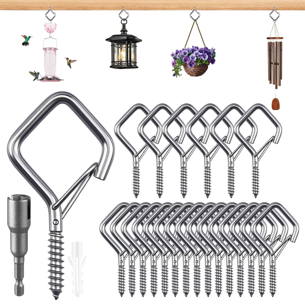 65 Pcs Stainless Steel Hooks, 2.16" Screw Hooks with Safety Buckle