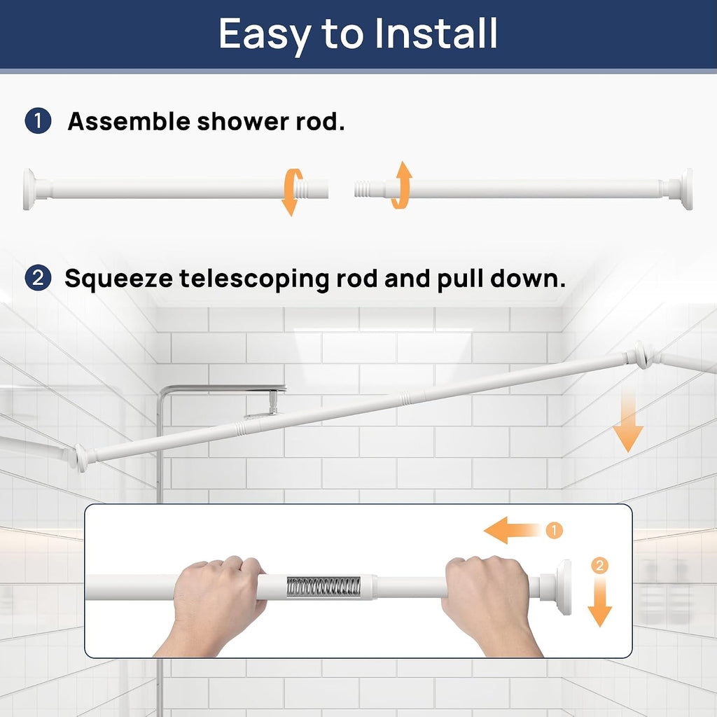 ENJOYBASICS 1" White Shower Curtain Rod, 30-76" Adjustable, Secure Tension