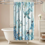 Nautical Green Sea Turtles Beach Theme Fabric Shower Curtain Sets Bathroom Blue Ocean Decor with Grommets and Hooks - 72 x 72 Inch Teal