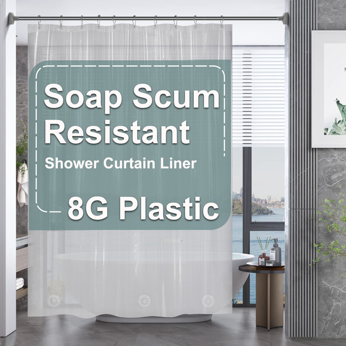 AmazerBath Black Shower Curtain Liner Plastic, Thick PEVA Shower Curtain Black, Dark Shower Liner Heavy Duty 8G, Black Bathroom Curtain Waterproof with 3 Weighted Stones and 12 Grommets, 72x72 Inches