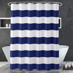 AmazerBath Navy Blue Shower Curtain Stripes, 72" W x 72" H Blue and White Shower Curtain, Fabric Shower Curtains for Bathroom with 2 Heavy Stones, Water Repellent