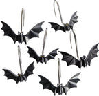 CHICTIE Halloween Shower Curtain Hooks, Cute Bat Decorative Shower Rings for Shower Curtains Rods,Set of 12 Black Shower Hooks Hangers Rust-Resistant Babys Girls Room Bathroom
