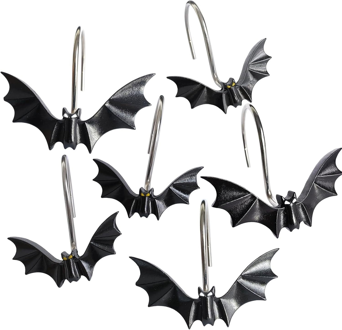CHICTIE Halloween Shower Curtain Hooks, Cute Bat Decorative Shower Rings for Shower Curtains Rods,Set of 12 Black Shower Hooks Hangers Rust-Resistant Babys Girls Room Bathroom