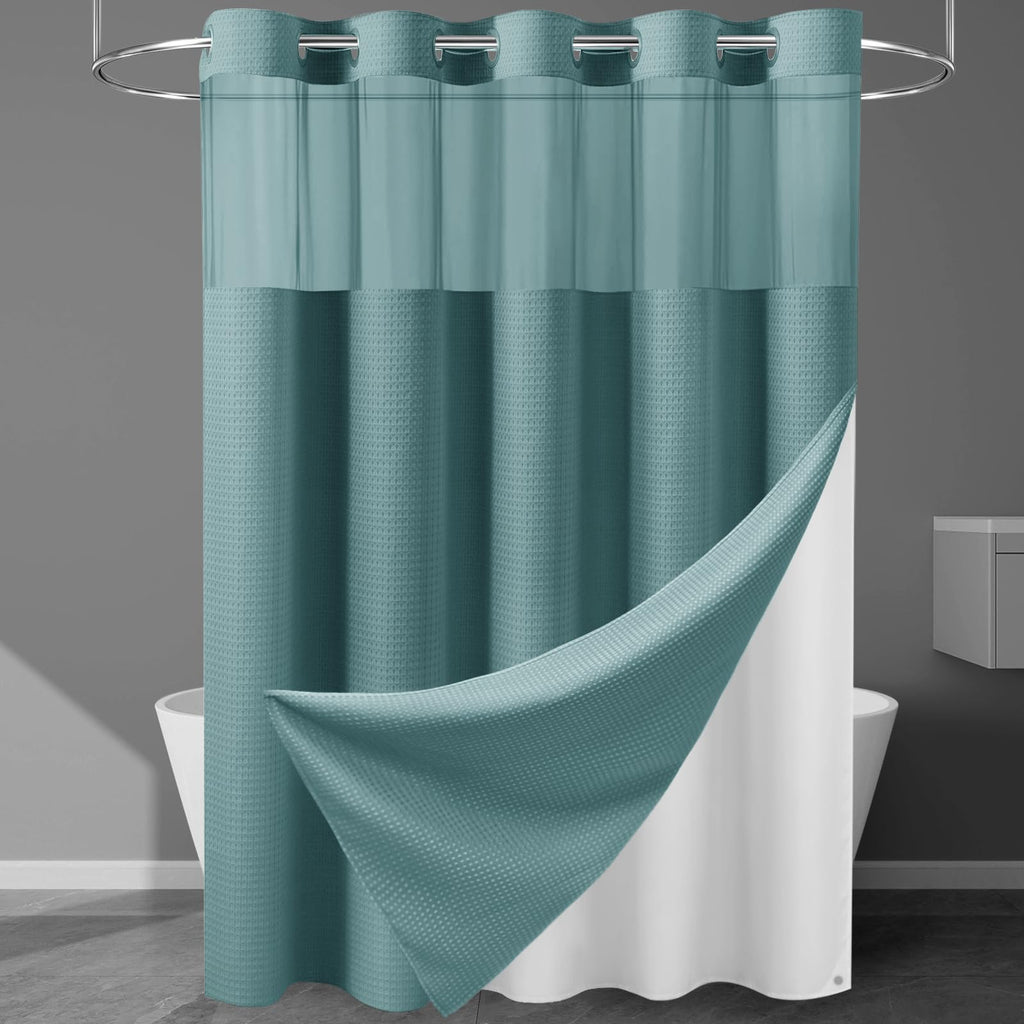 256GSM Heavyweight Ringless Waffle Shower Curtain with Liner, 71x74, White