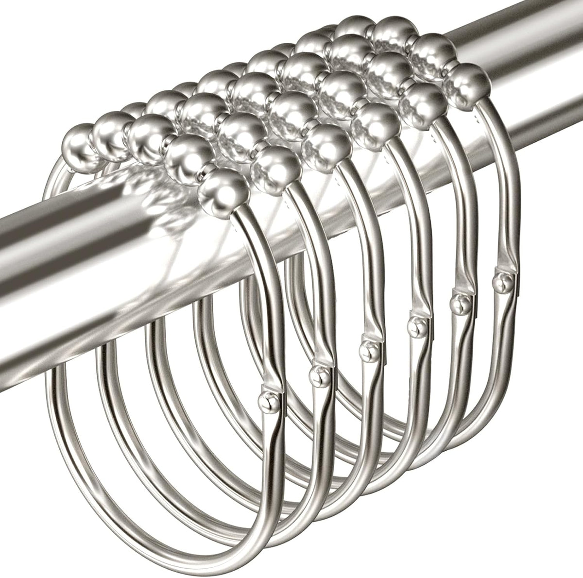 MENGJINGO 12PCS Wide Shower Curtain Hooks Rings, Rust Proof Stainless Steel, Heavy Duty Shower Hooks Rings for Bathroom Shower Rods Curtains Liners, Easy Glide Rollers, Set of 12, Chrome