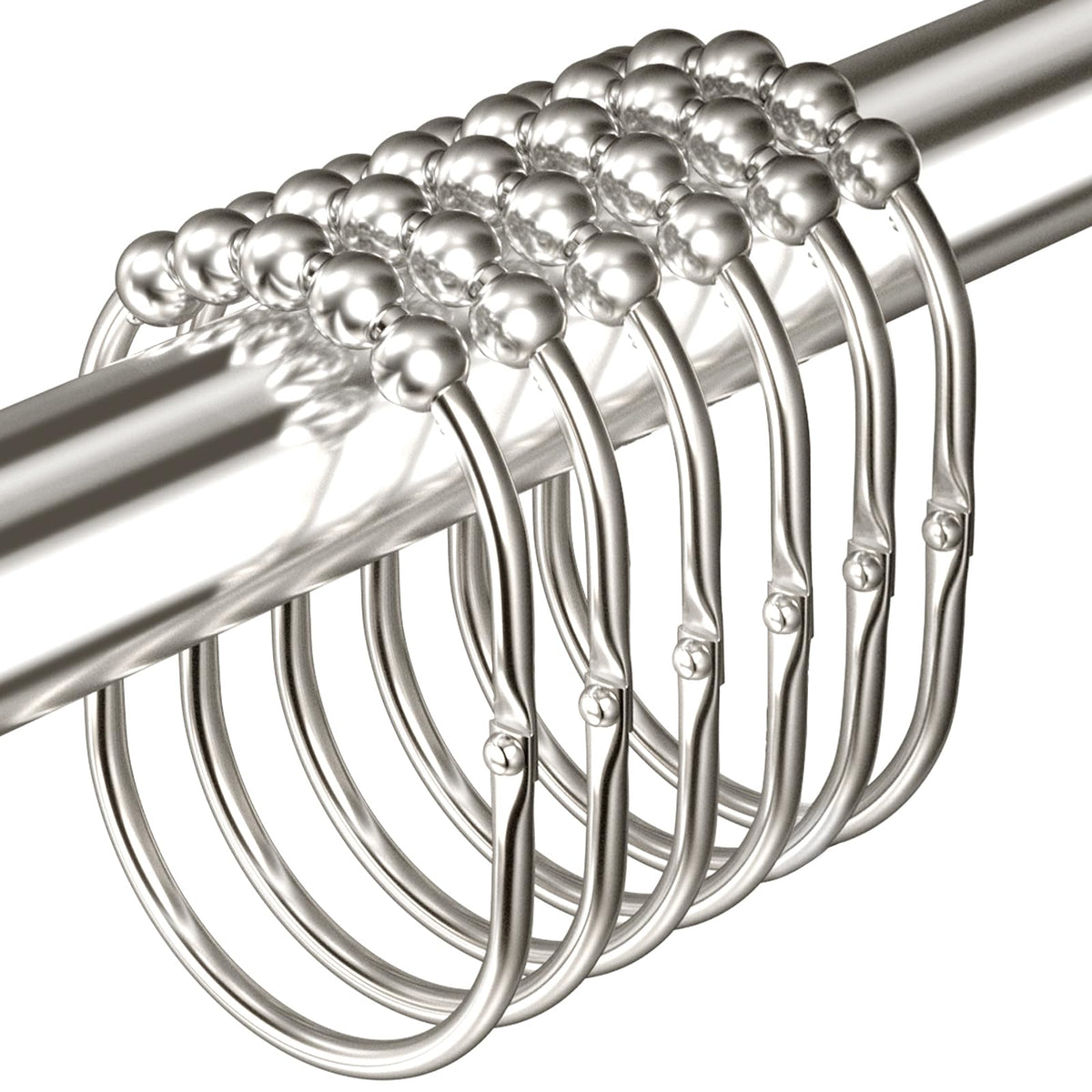 MENGJINGO 12PCS Wide Shower Curtain Hooks Rings, Rust Proof Stainless Steel, Heavy Duty Shower Hooks Rings for Bathroom Shower Rods Curtains Liners, Easy Glide Rollers, Set of 12, Chrome