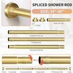 Gold Shower Curtain Rod 34-66 Inches(2.8-5.5ft) Never Rust Adjustable Shower Rod Spring Tension Non Slip No Drilling Shower Rods for Bathroom Garland Window