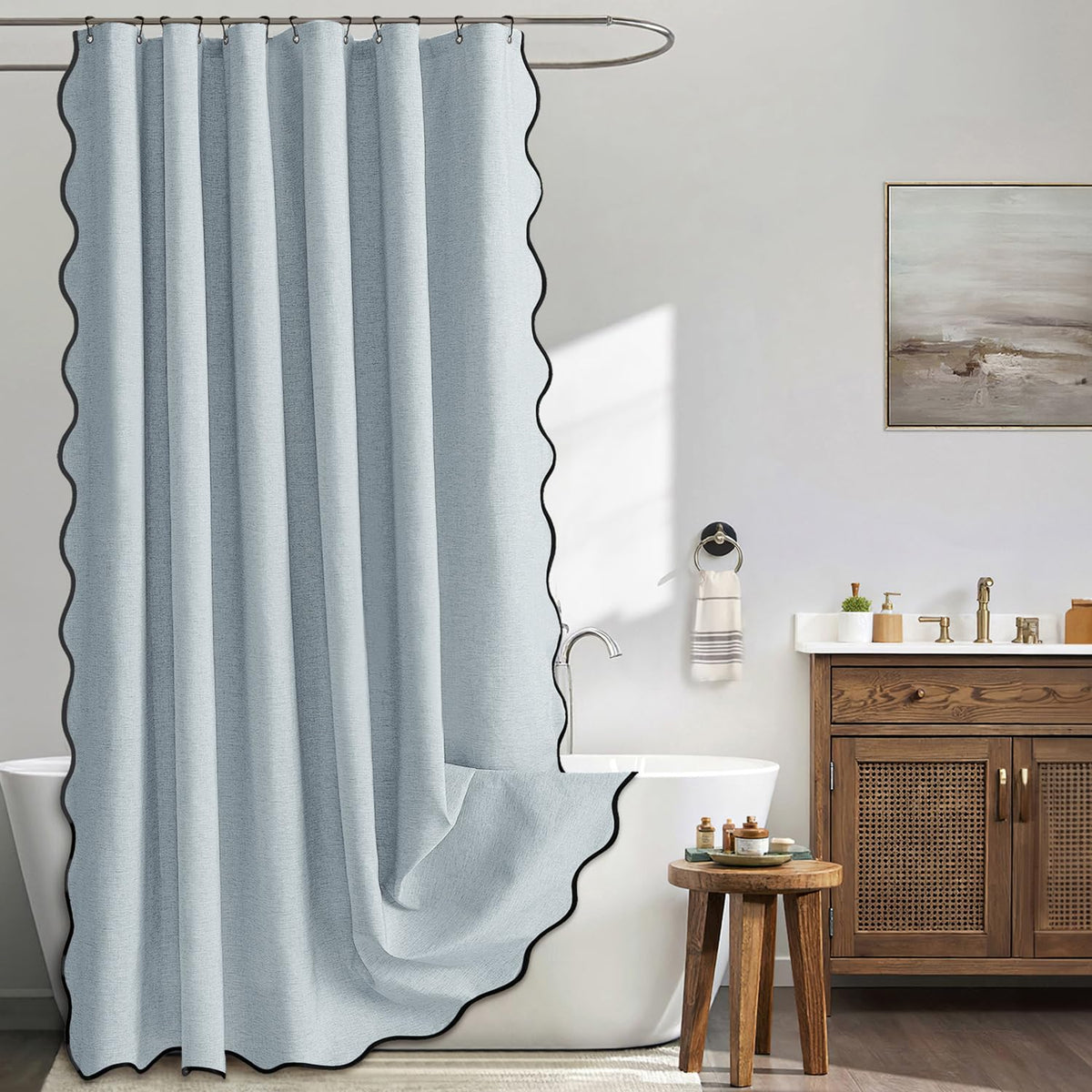 MIULEE 72"x84" Extra Long Scalloped Linen Shower Curtain Cream Beige
