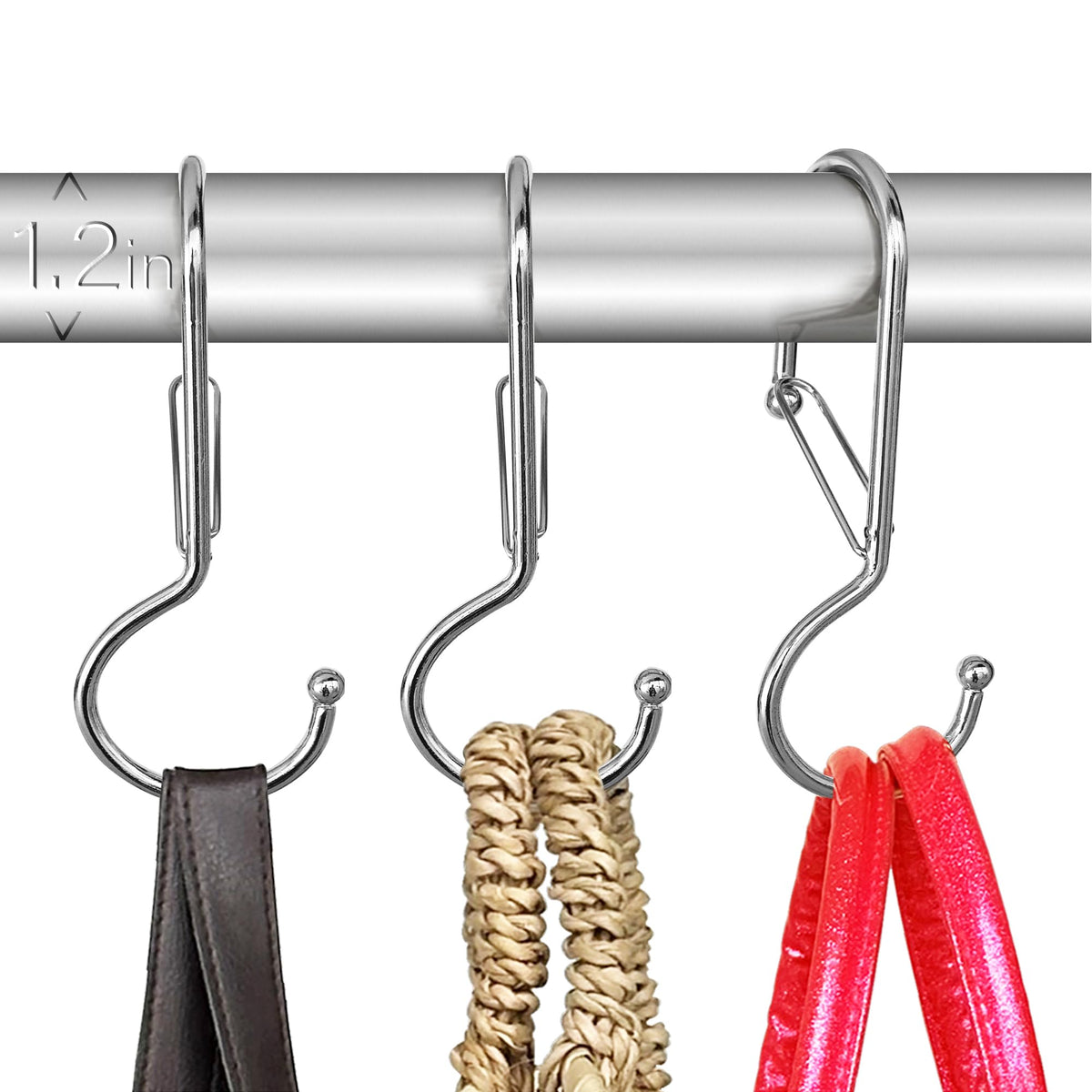 12 Metal Shower Curtain Hooks, Rust-Proof Decorative C-Shaped Curtain Hooks for Bathroom, Chrome Shower Curtain Rings, Fits Rods Up to 1 Inch (C, Silver)