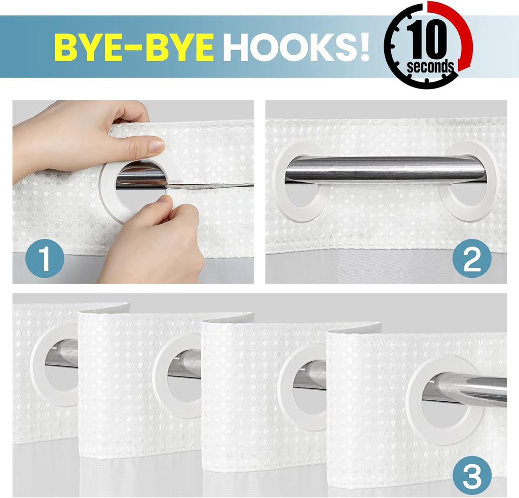 SORTTO Ringless Waffle Shower Curtain with Snap in Liner Set, 71x74, White
