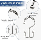 Bathway Shower Curtain Hooks Nickel Shower Curtain Rings, 12 Pcs Double Hook Shower Curtain Hooks Rings Shower Curtain Hangers Rust Proof, Metal Shower Hooks for Bathroom Shower Curtain Rod