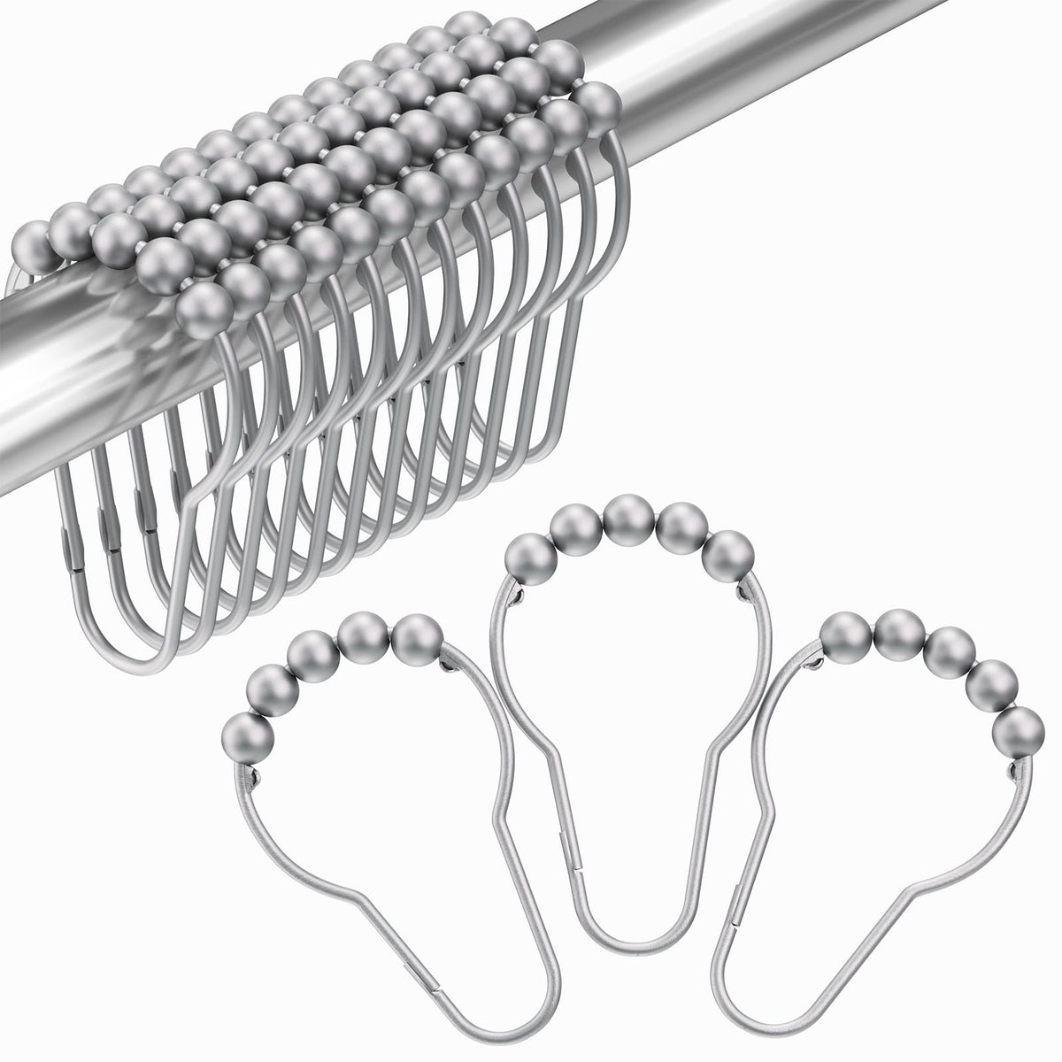 Amazer Decorative Shower Curtain Hooks, Shower Curtain Hooks Rust Proof Stainless Steel Shower Curtain Hooks, Shower Hooks for Shower Curtain Bathroom 12PCS, Matte Nickel