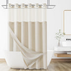 Jowels No Hooks Natural Linen Fabric Shower Curtains for Bathroom 72 Inches