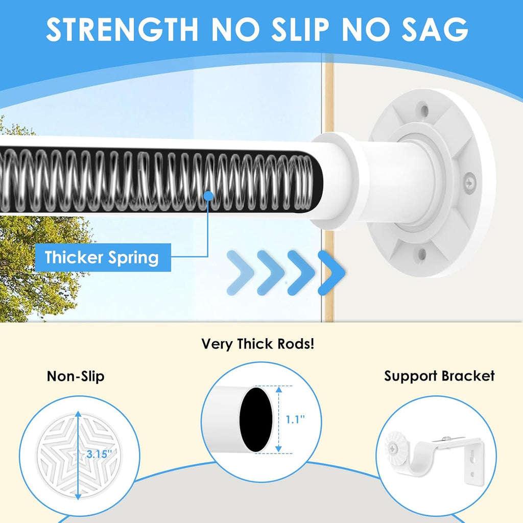 Tension Curtain Rod No Drilling 31-168 In (14ft) 1.1" Dia Adjustable Outdoor White Extra Long Curtain Rods Spring Shower Rods Heavy Duty for Window Bathroom Patio Rust Proof