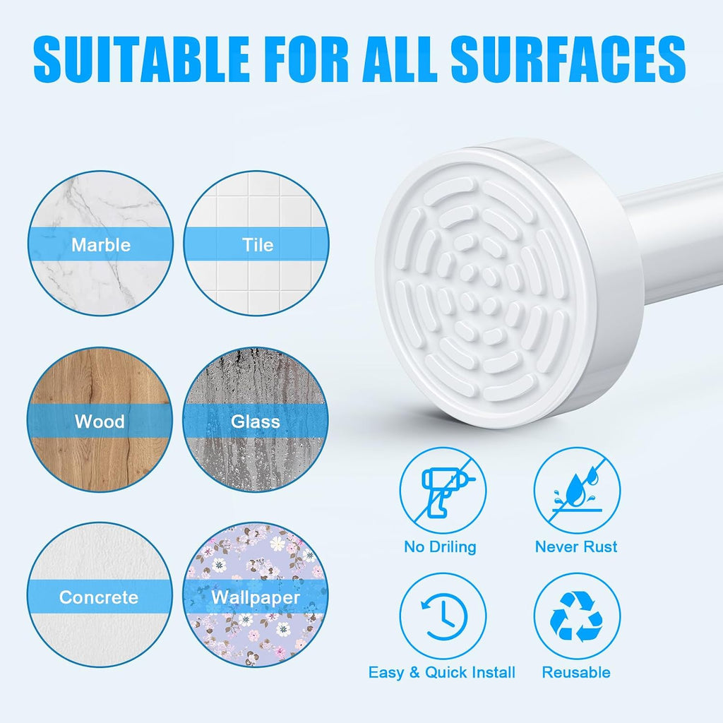 TEECK Shower Curtain Rod, 32-80 inch Adjustable Spring Tension Curtain Rod, Never Rust Anti-Slip Shower Curtain Rod for Bathroom, No Drilling, Never Collapse, Easy to Use, White