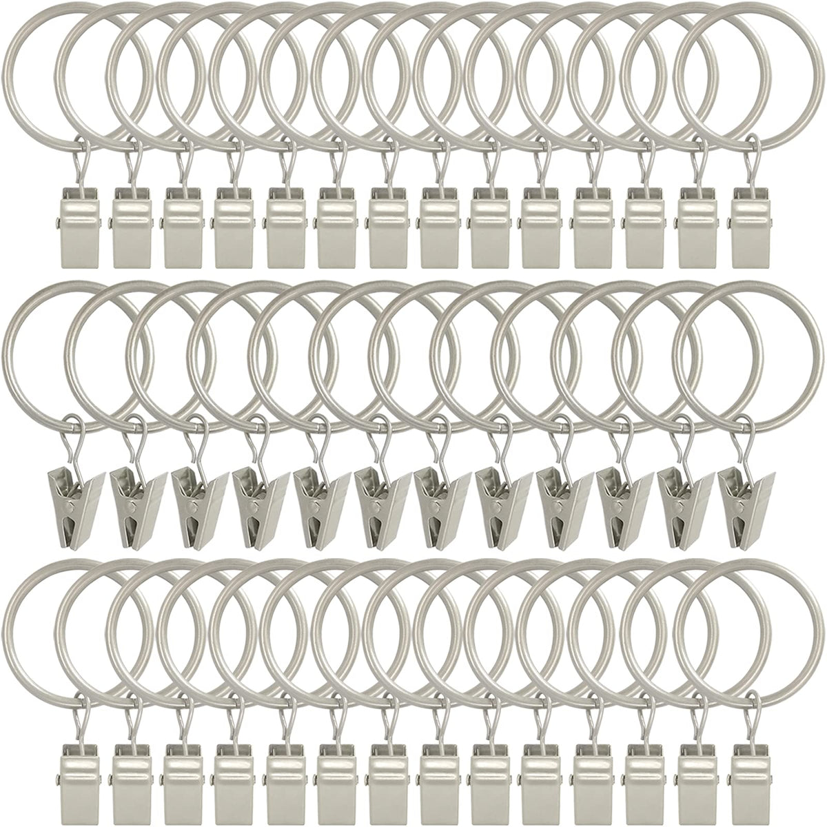 40 Pack Curtain Rings with Clips, Drapery Clips with Rings, Drapes Rings 1.26 in Interior Diameter, Fits up to 1 in Curtain Rod, Black