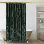 TAMGHO Crushed Velvet Shower Curtain, Dark Green Luxury Shower Curtain with Gold Decro Metal Hooks, Machine Washable Thick Fabric Bathroom Curtain, 72x72