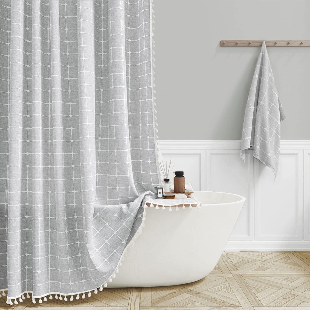 BTTN Sage Green Boho Farmhouse Linen Heavy Duty Shower Curtain Set, 72x72