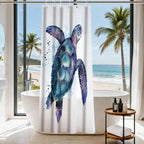 Nautical Green Sea Turtles Beach Theme Fabric Shower Curtain Sets Bathroom Blue Ocean Decor with Grommets and Hooks - 72 x 72 Inch Teal