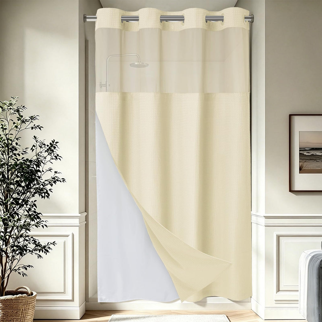 256GSM Heavyweight Ringless Waffle Shower Curtain with Liner, 71x74, White