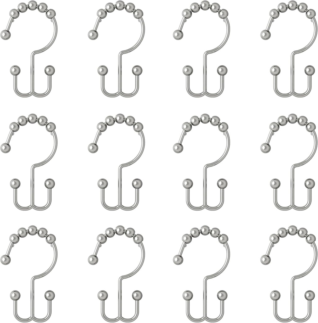 Zenna Home Shower Curtain Hooks, Chrome, Set of 12 – Premium Shower Curtain and Liner Rings with Double Roller Glide and Double-Sided Design – Rust Resistant