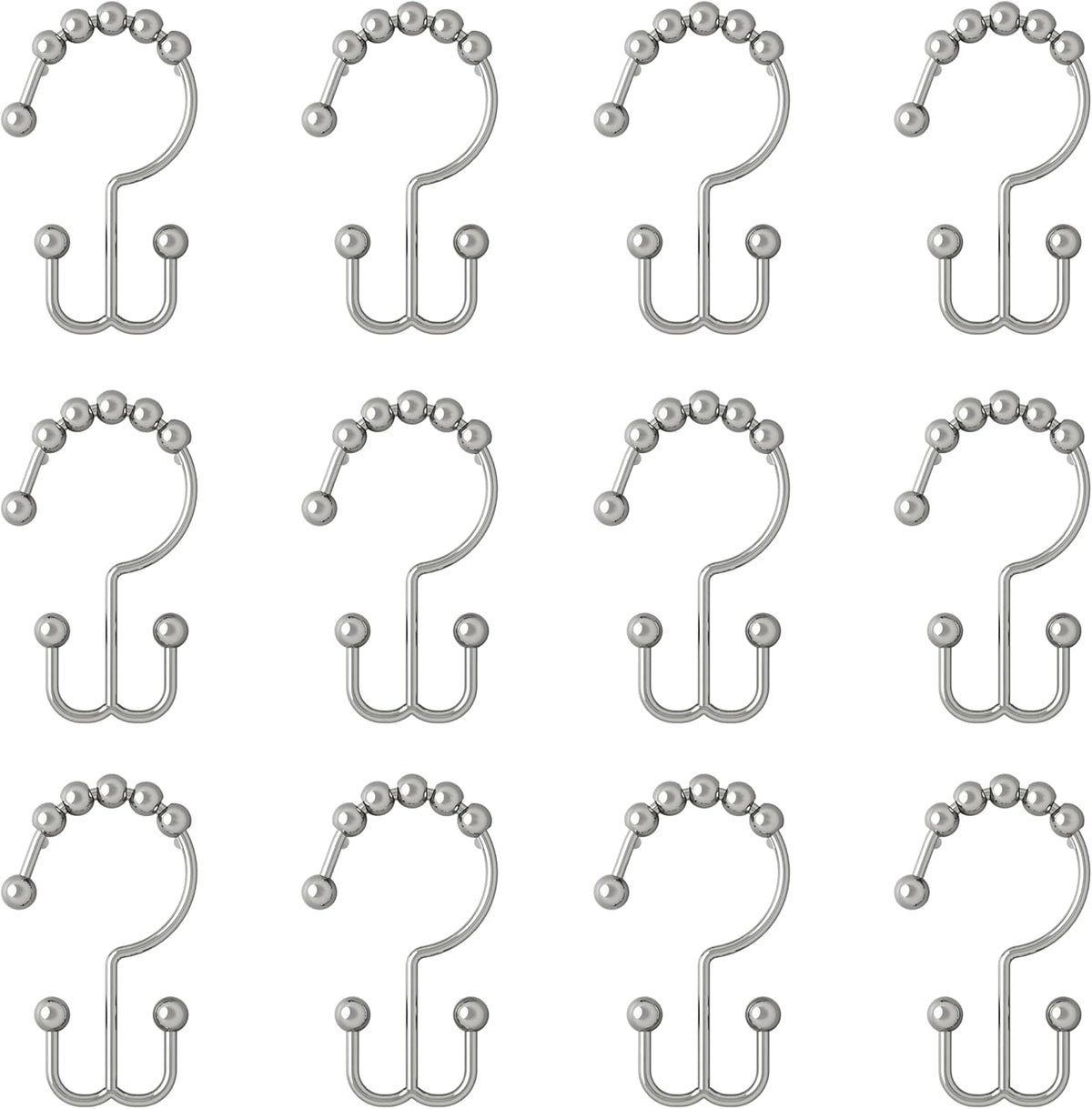 Zenna Home Shower Curtain Hooks, Chrome, Set of 12 – Premium Shower Curtain and Liner Rings with Double Roller Glide and Double-Sided Design – Rust Resistant