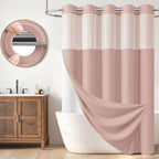 BTTN Cream Ringless Linen Textured Shower Curtain with Snap in Liner, 72x75