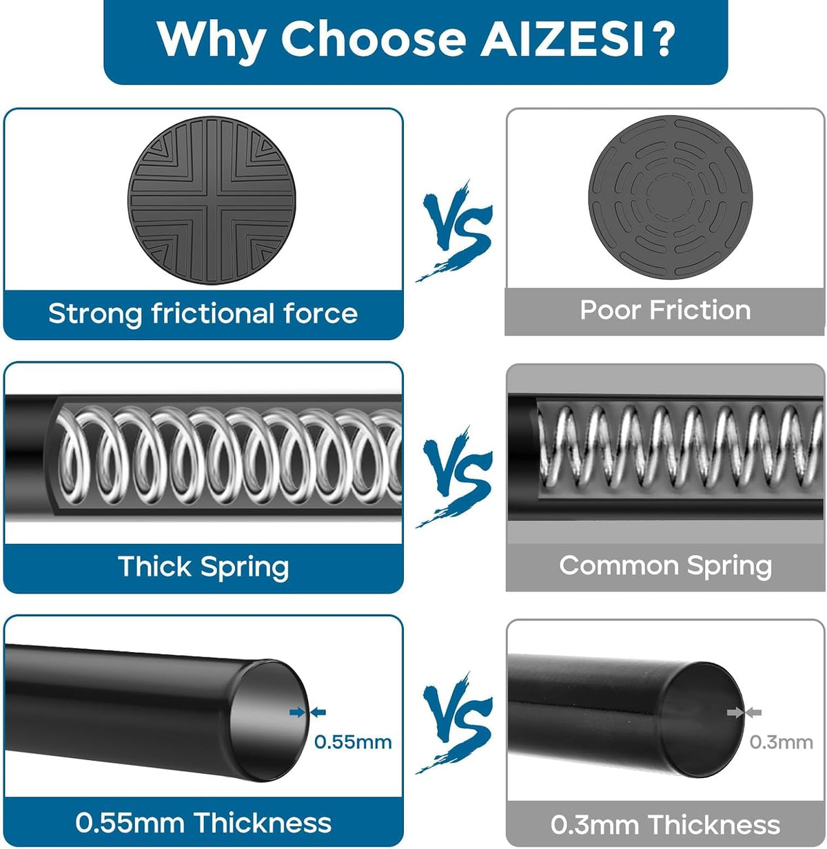 AIZESI 2 Pack Tension Curtain Rod 23-46 Inch Tension Rods No Drill, Black